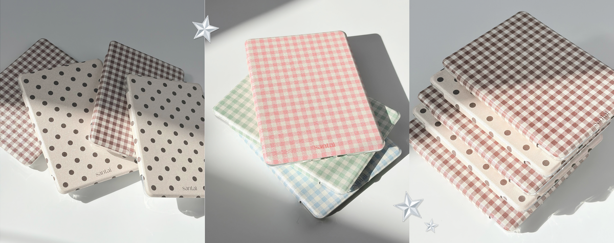 Santai Kindle cases in gingham and polka dot prints